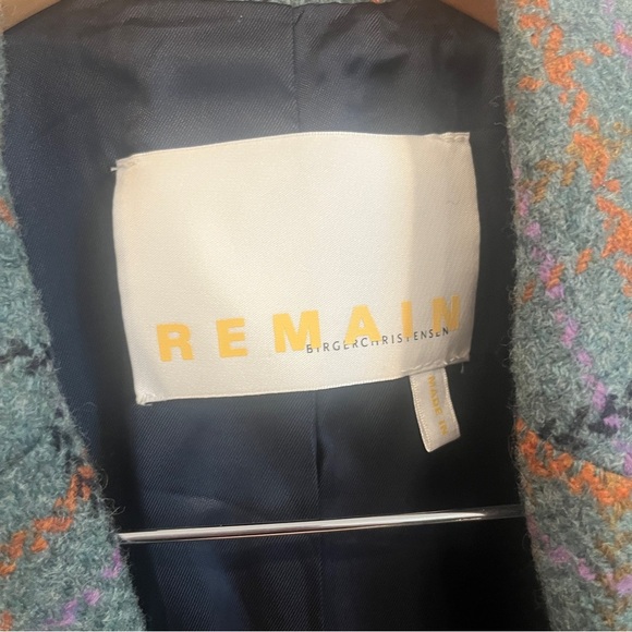 Remain by Birger Christensen Debbie coat heavy check wool blend size 4 gray blue - Picture 3 of 16